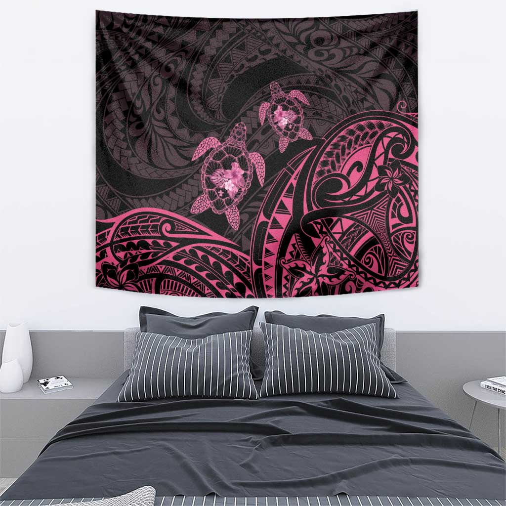 Pink Black Polynesia Floral Sea Turtle Tapestry LT14 - Polynesian Pride
