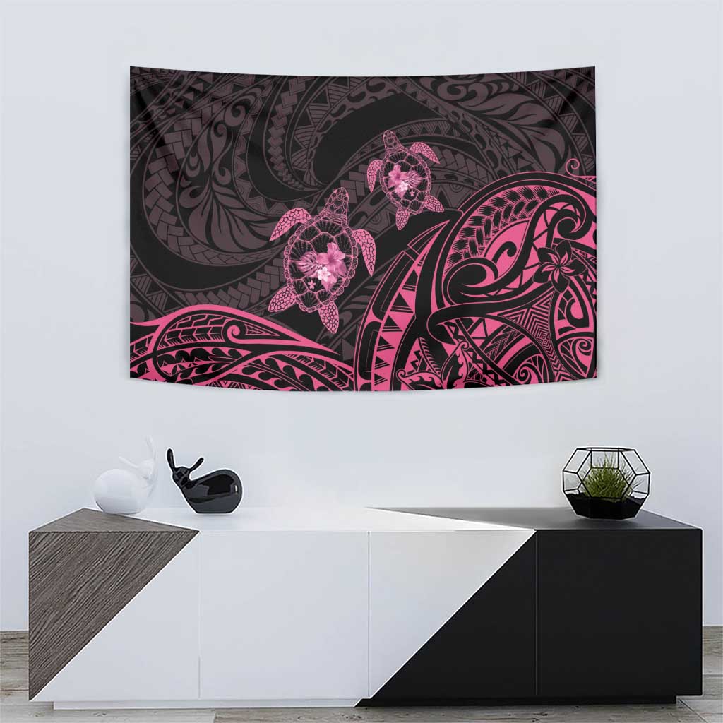 Pink Black Polynesia Floral Sea Turtle Tapestry LT14 - Polynesian Pride