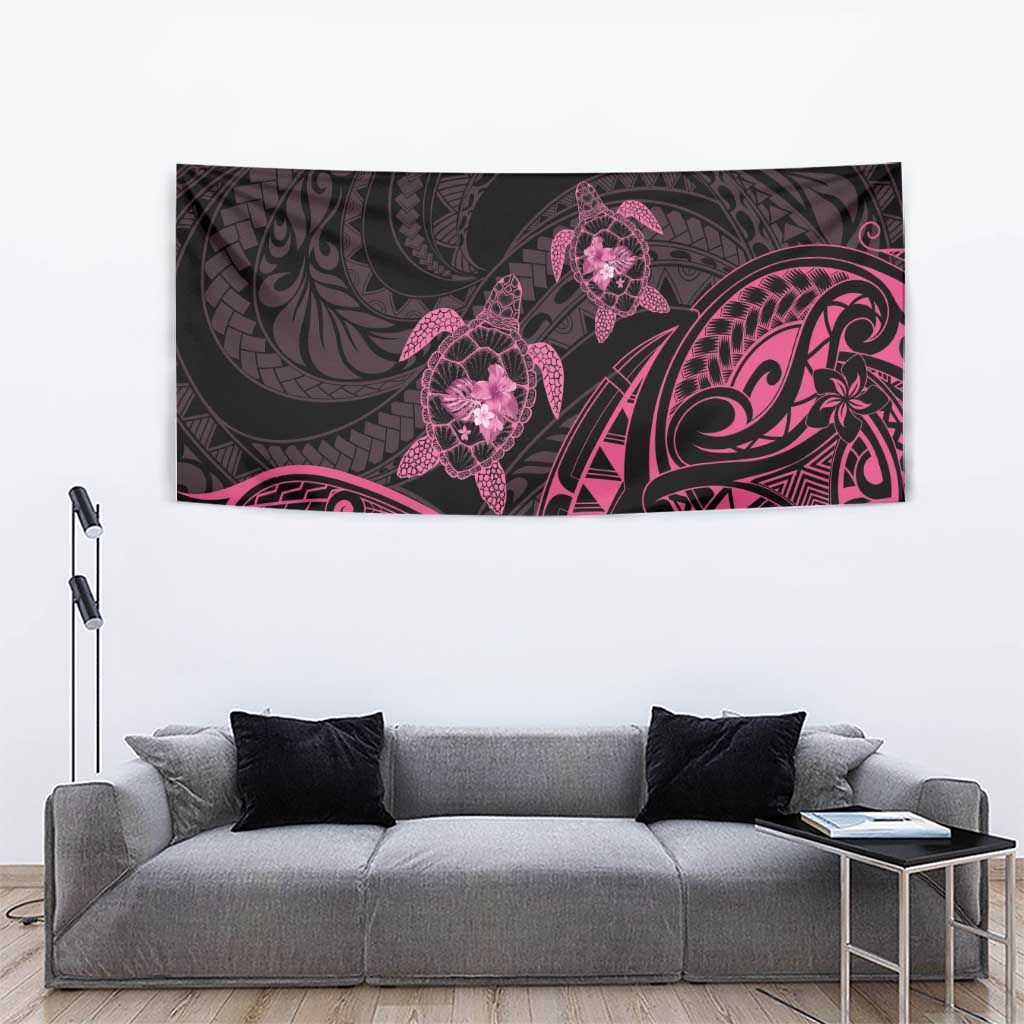 Pink Black Polynesia Floral Sea Turtle Tapestry LT14 - Polynesian Pride