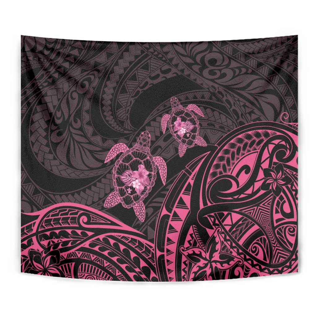 Pink Black Polynesia Floral Sea Turtle Tapestry LT14 - Polynesian Pride