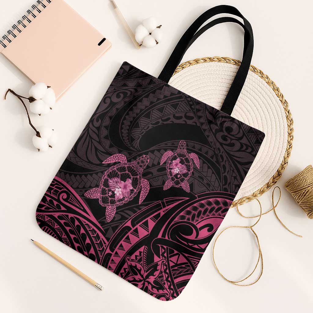 Pink Black Polynesia Floral Sea Turtle Tote Bag LT14 Black Strap One Size Black - Polynesian Pride