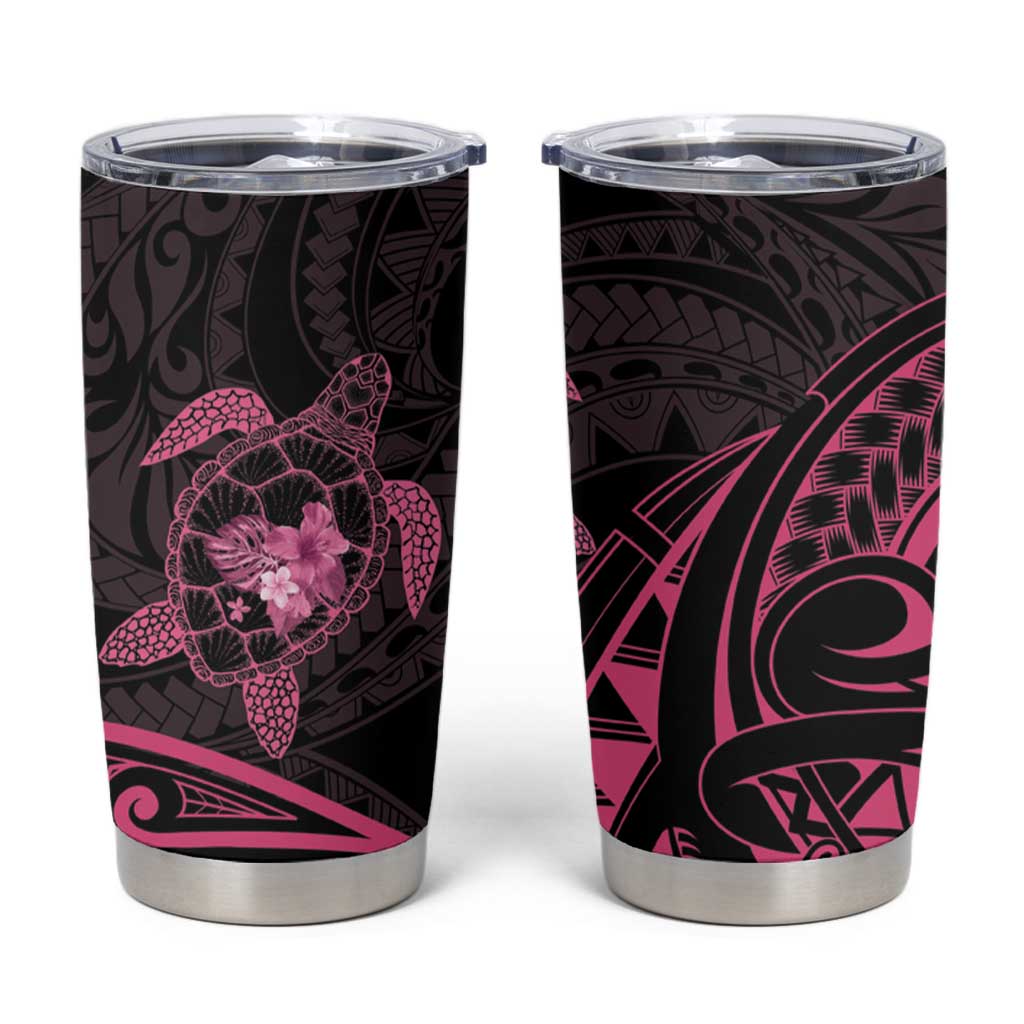 Pink Black Polynesia Floral Sea Turtle Tumbler Cup - Polynesian Pride