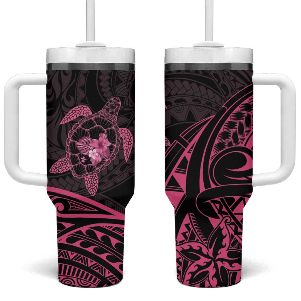 Pink Black Polynesia Floral Sea Turtle Tumbler With Handle LT14 One Size: 40 oz Black - Polynesian Pride