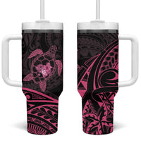 Pink Black Polynesia Floral Sea Turtle Tumbler With Handle LT14 One Size: 40 oz Black - Polynesian Pride
