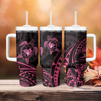Pink Black Polynesia Floral Sea Turtle Tumbler With Handle LT14 - Polynesian Pride