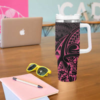 Pink Black Polynesia Floral Sea Turtle Tumbler With Handle LT14 - Polynesian Pride