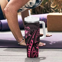 Pink Black Polynesia Floral Sea Turtle Tumbler With Handle LT14 - Polynesian Pride