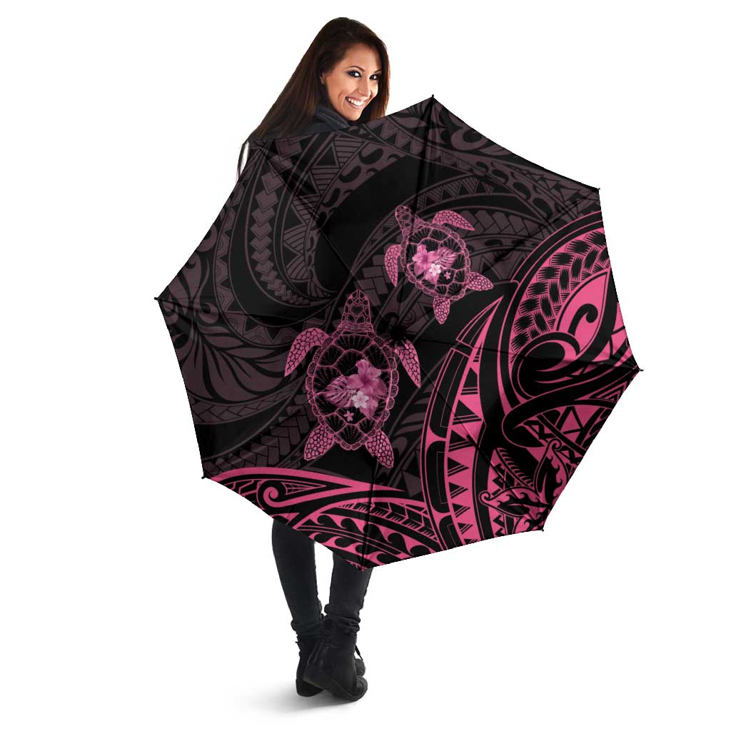 Pink Black Polynesia Floral Sea Turtle Umbrella LT14 - Polynesian Pride