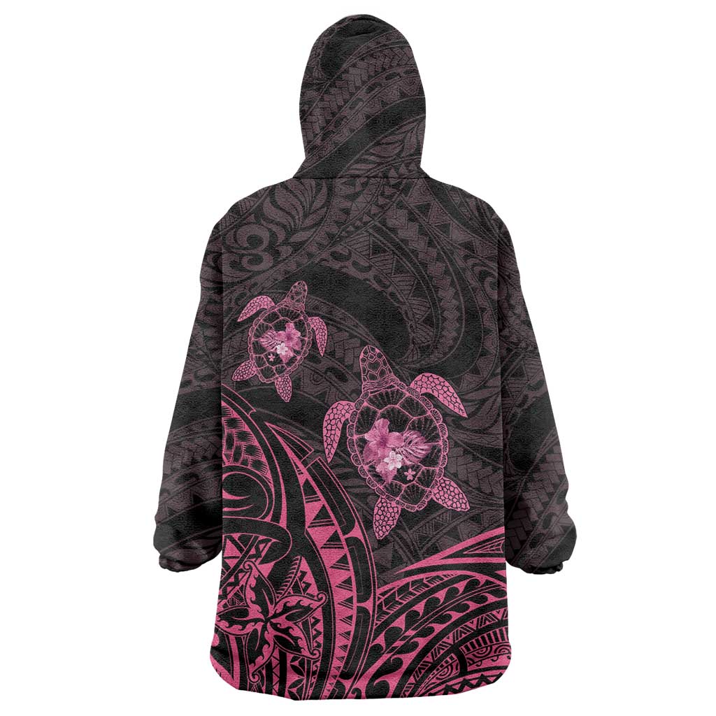 Pink Black Polynesia Floral Sea Turtle Wearable Blanket Hoodie LT14 - Polynesian Pride