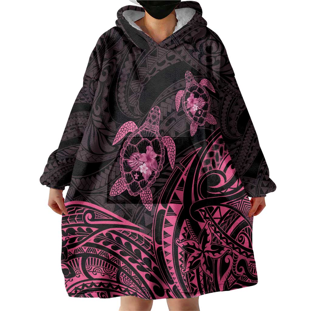 Pink Black Polynesia Floral Sea Turtle Wearable Blanket Hoodie LT14 - Polynesian Pride