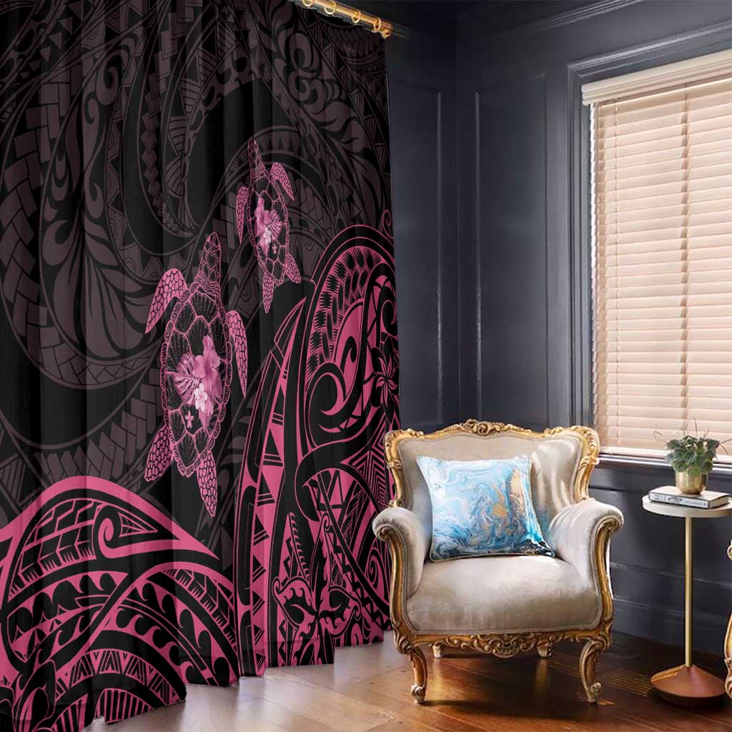 Pink Black Polynesia Floral Sea Turtle Window Curtain - Polynesian Pride
