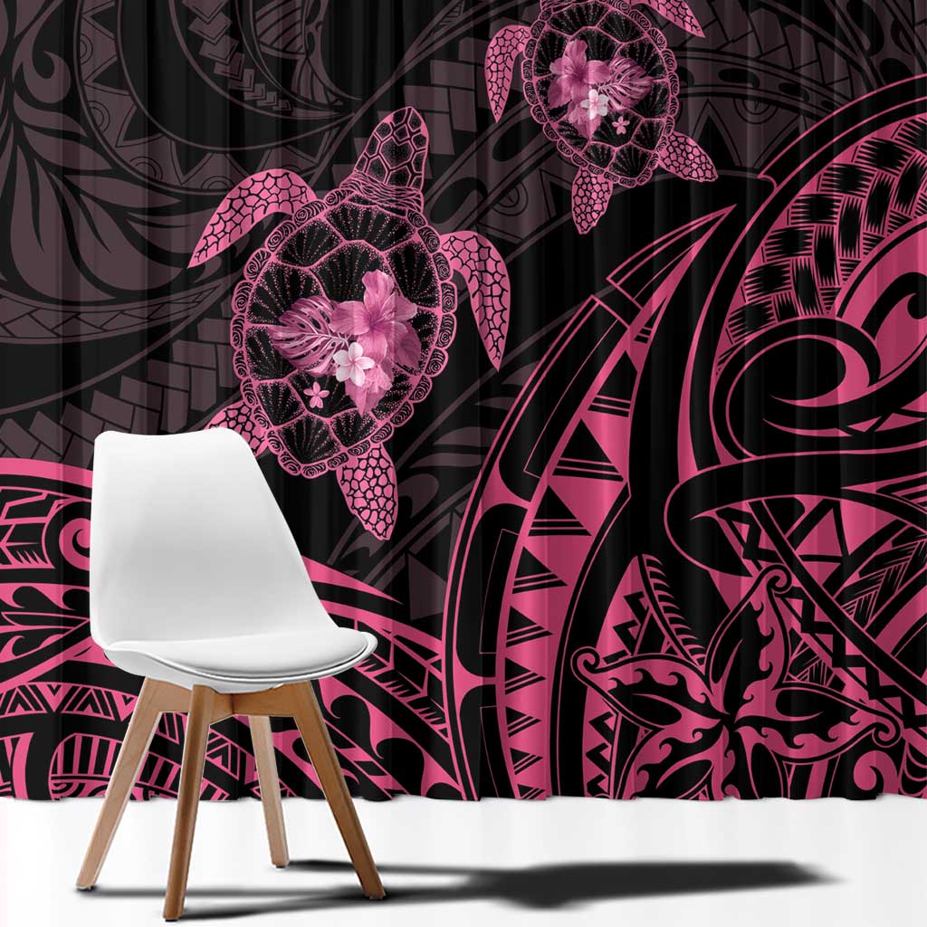 Pink Black Polynesia Floral Sea Turtle Window Curtain - Polynesian Pride