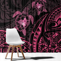 Pink Black Polynesia Floral Sea Turtle Window Curtain - Polynesian Pride