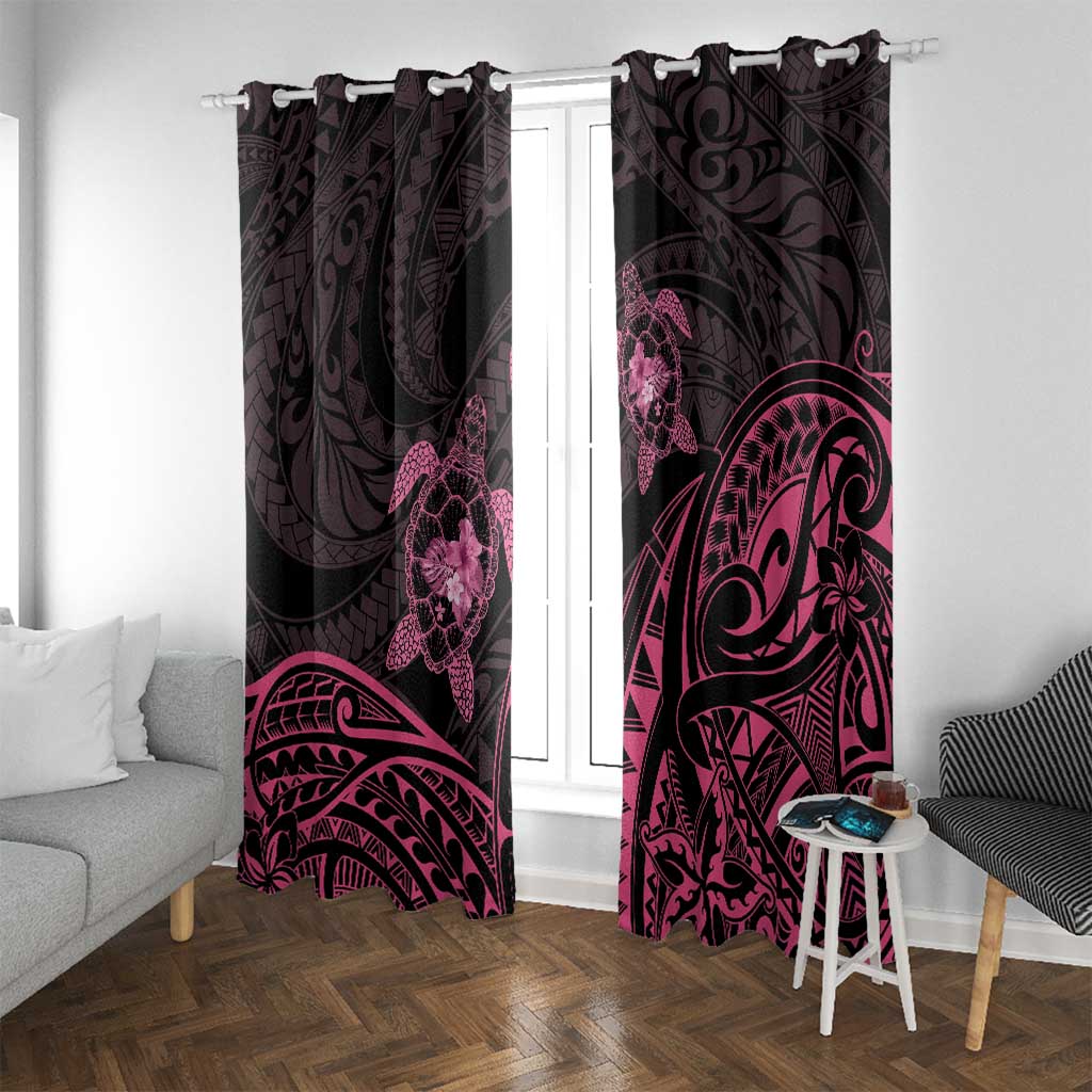 Pink Black Polynesia Floral Sea Turtle Window Curtain - Polynesian Pride