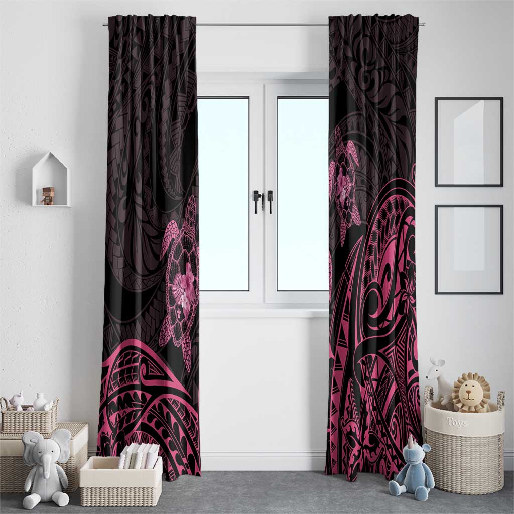 Pink Black Polynesia Floral Sea Turtle Window Curtain - Polynesian Pride