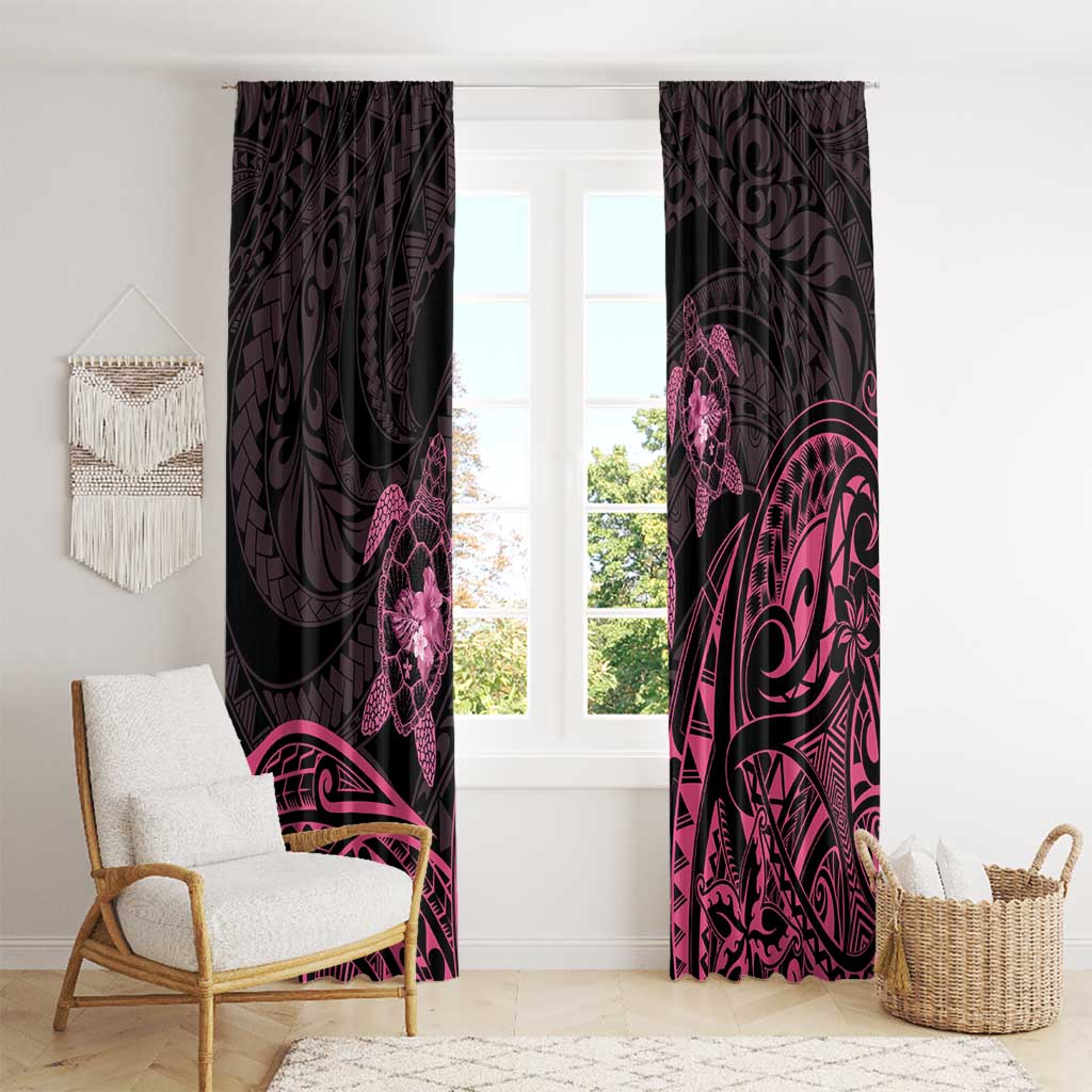 Pink Black Polynesia Floral Sea Turtle Window Curtain - Polynesian Pride