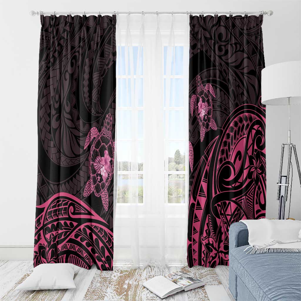 Pink Black Polynesia Floral Sea Turtle Window Curtain - Polynesian Pride
