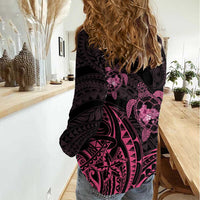 Pink Black Polynesia Floral Sea Turtle Women Casual Shirt LT14 - Polynesian Pride