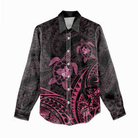 Pink Black Polynesia Floral Sea Turtle Women Casual Shirt LT14 - Polynesian Pride