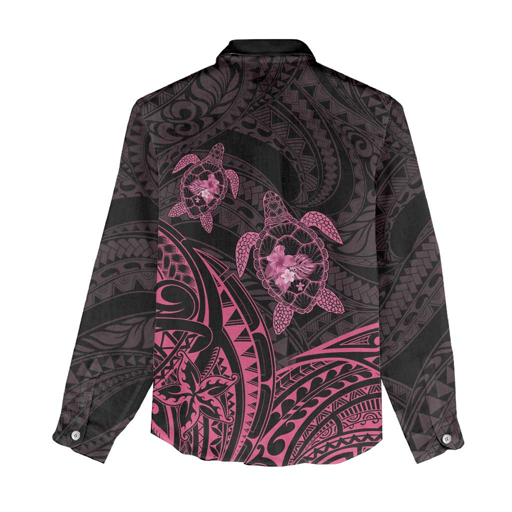 Pink Black Polynesia Floral Sea Turtle Women Casual Shirt LT14 - Polynesian Pride