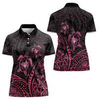 Pink Black Polynesia Floral Sea Turtle Women Polo Shirt LT14 - Polynesian Pride