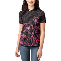 Pink Black Polynesia Floral Sea Turtle Women Polo Shirt LT14 - Polynesian Pride