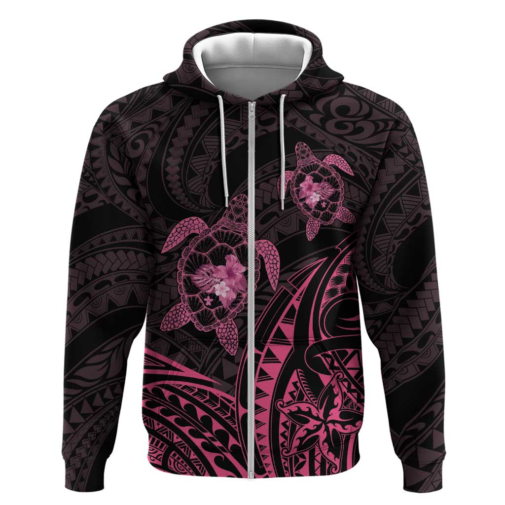 Pink Black Polynesia Floral Sea Turtle Zip Hoodie LT14 Zip Hoodie Black - Polynesian Pride