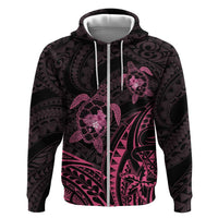 Pink Black Polynesia Floral Sea Turtle Zip Hoodie LT14 Zip Hoodie Black - Polynesian Pride
