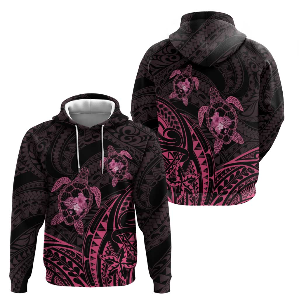 Pink Black Polynesia Floral Sea Turtle Zip Hoodie LT14 - Polynesian Pride