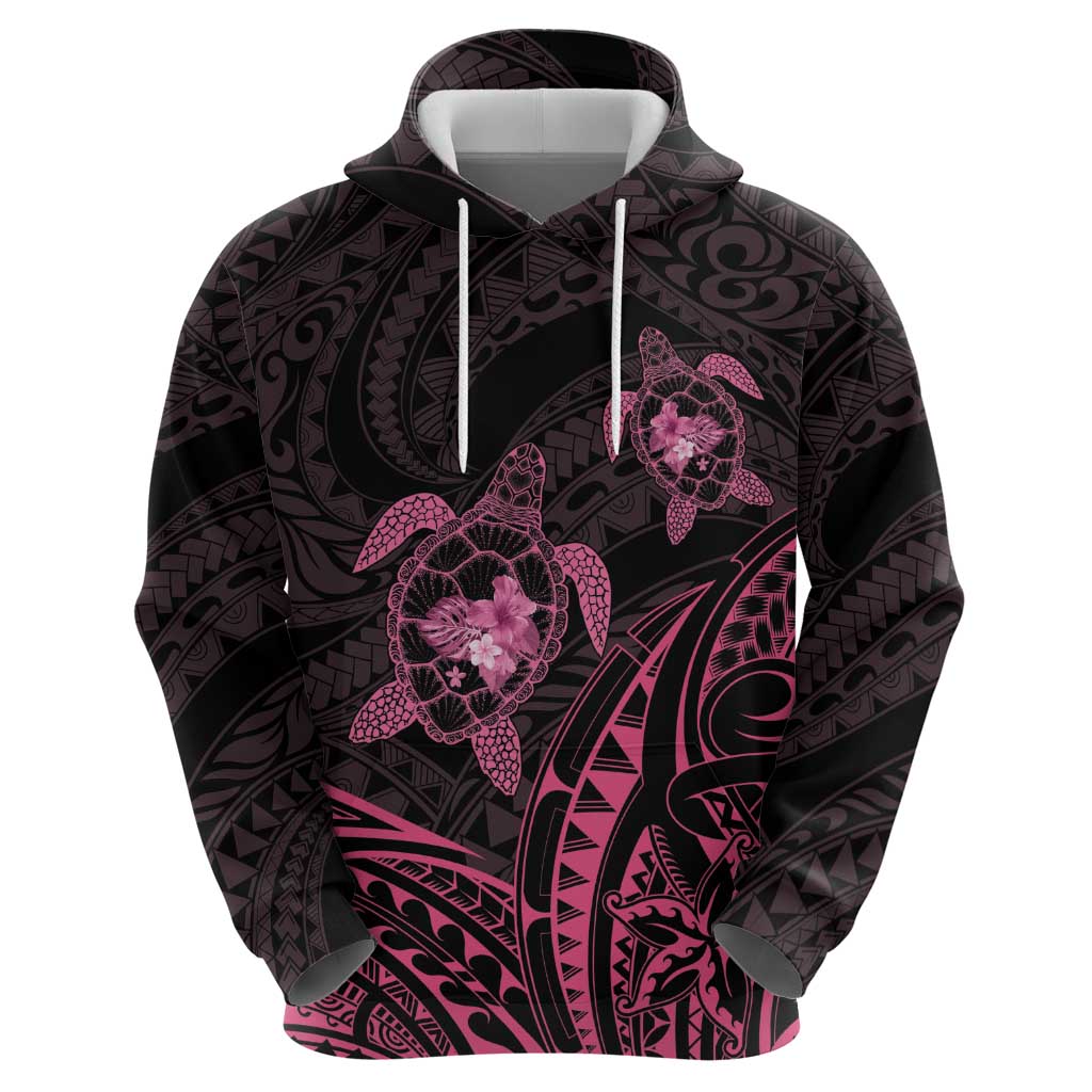 Pink Black Polynesia Floral Sea Turtle Zip Hoodie LT14 - Polynesian Pride