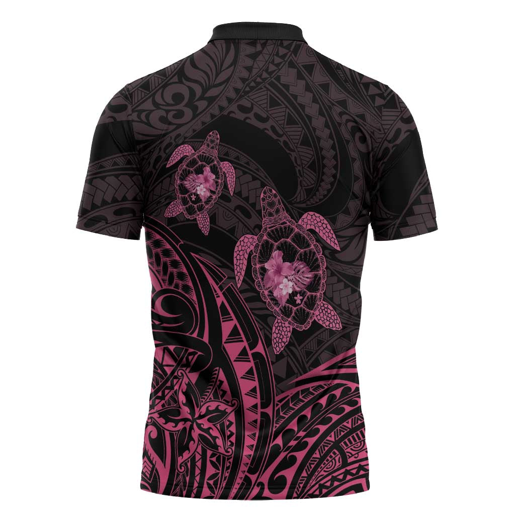 Pink Black Polynesia Floral Sea Turtle Zipper Polo Shirt LT14 - Polynesian Pride