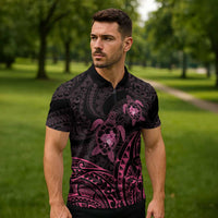 Pink Black Polynesia Floral Sea Turtle Zipper Polo Shirt LT14 - Polynesian Pride