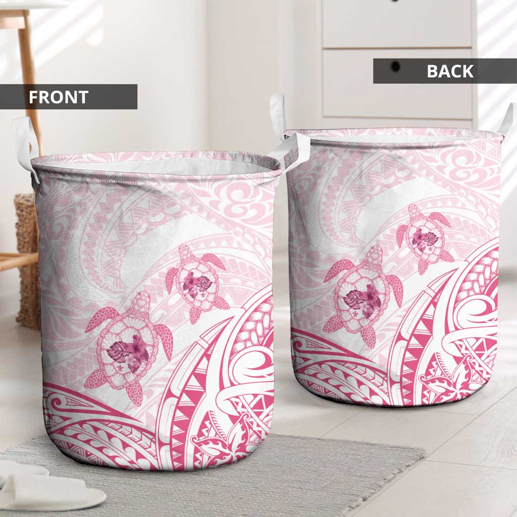 Pink White Polynesia Floral Sea Turtle Laundry Basket LT14 - Polynesian Pride