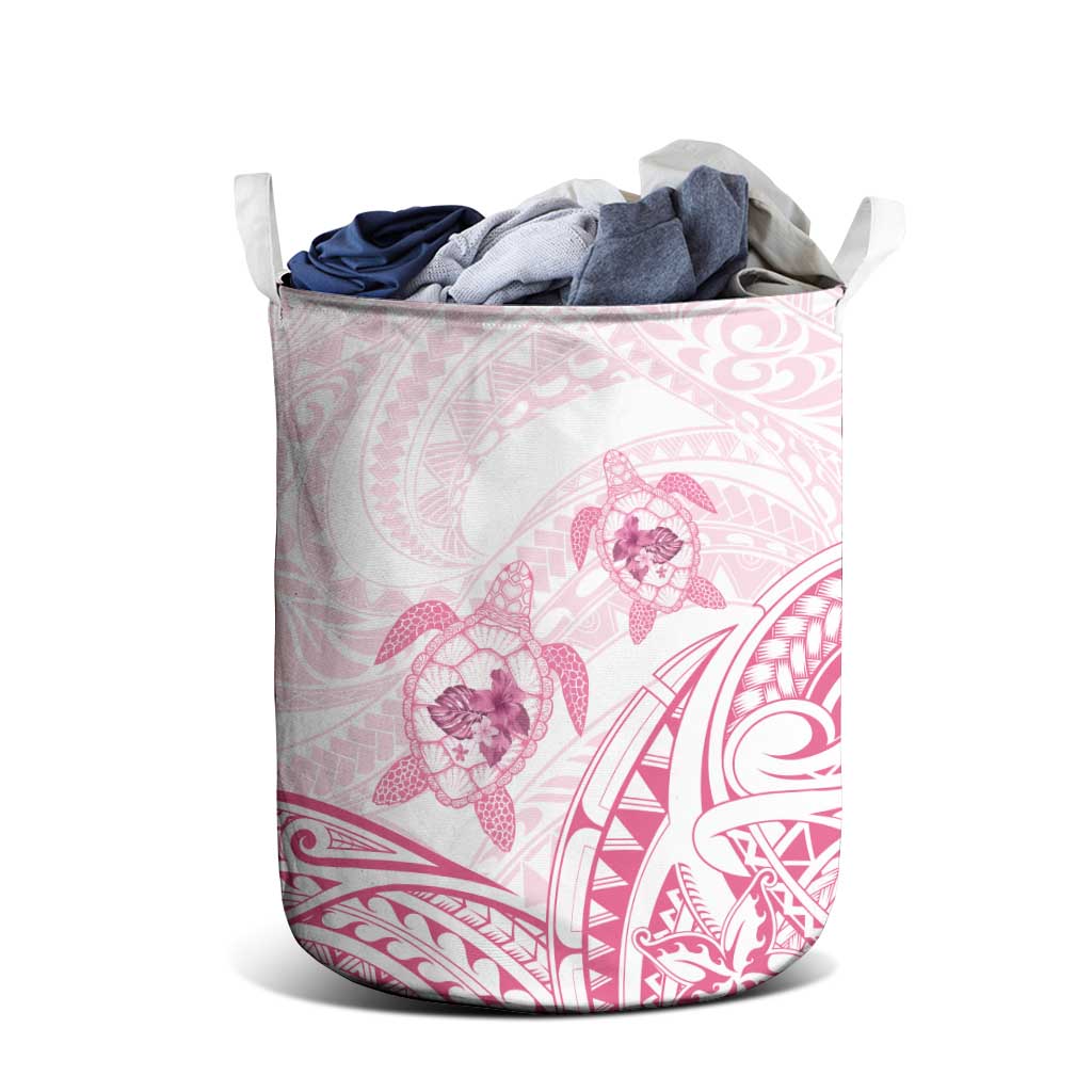Pink White Polynesia Floral Sea Turtle Laundry Basket LT14 - Polynesian Pride