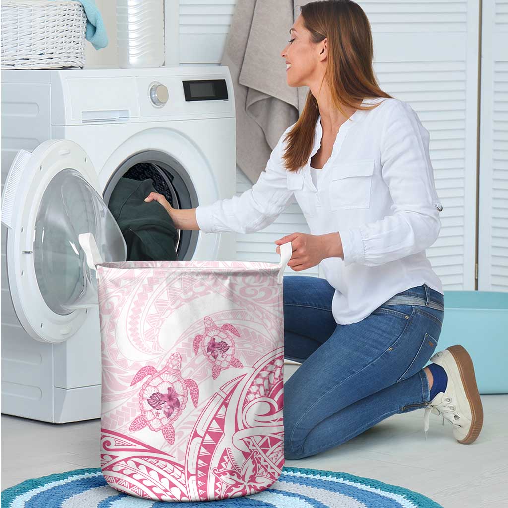 Pink White Polynesia Floral Sea Turtle Laundry Basket LT14 - Polynesian Pride