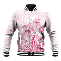 Pink White Polynesia Floral Sea Turtle Baseball Jacket LT14 Unisex White - Polynesian Pride