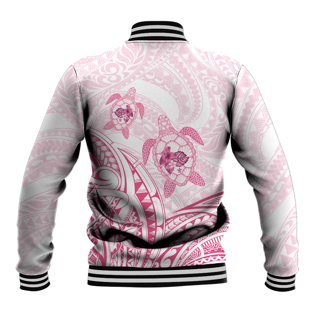 Pink White Polynesia Floral Sea Turtle Baseball Jacket LT14 - Polynesian Pride