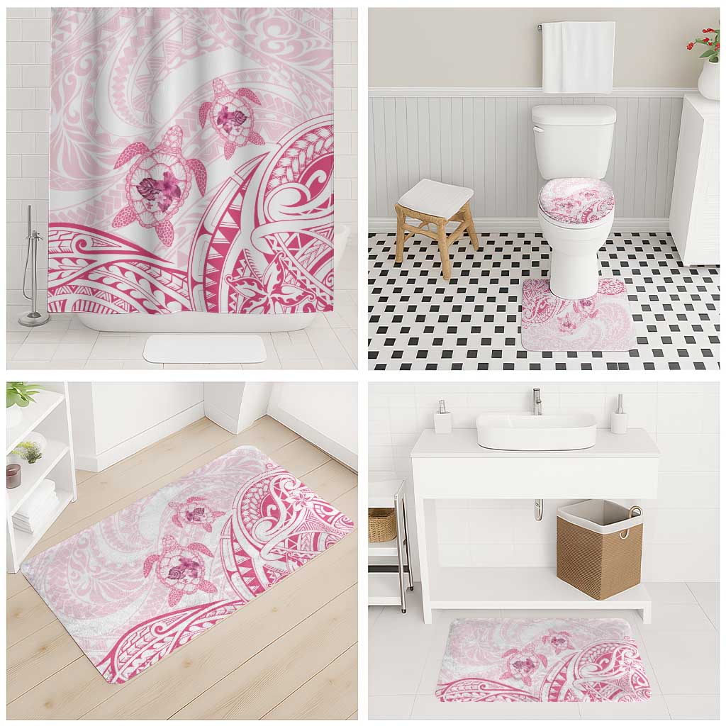 Pink White Polynesia Floral Sea Turtle Bathroom Set - Polynesian Pride