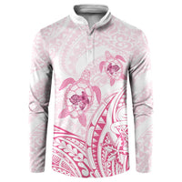 Pink White Polynesia Floral Sea Turtle Button Sweatshirt LT14 White - Polynesian Pride