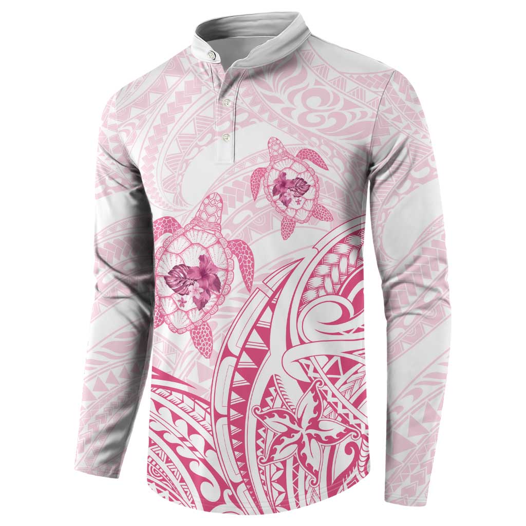 Pink White Polynesia Floral Sea Turtle Button Sweatshirt LT14 - Polynesian Pride