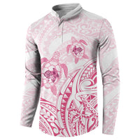 Pink White Polynesia Floral Sea Turtle Button Sweatshirt LT14 - Polynesian Pride