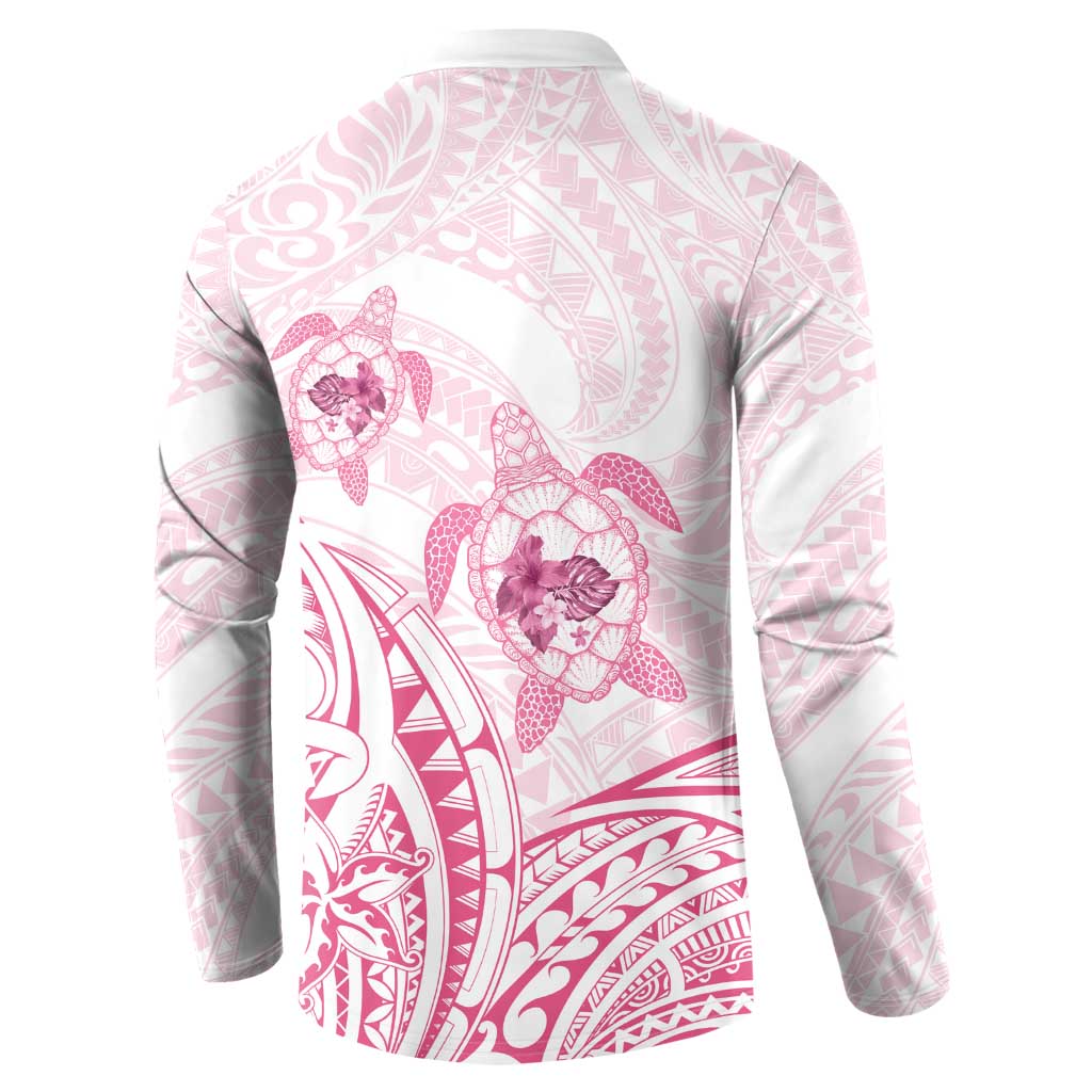 Pink White Polynesia Floral Sea Turtle Button Sweatshirt LT14 - Polynesian Pride