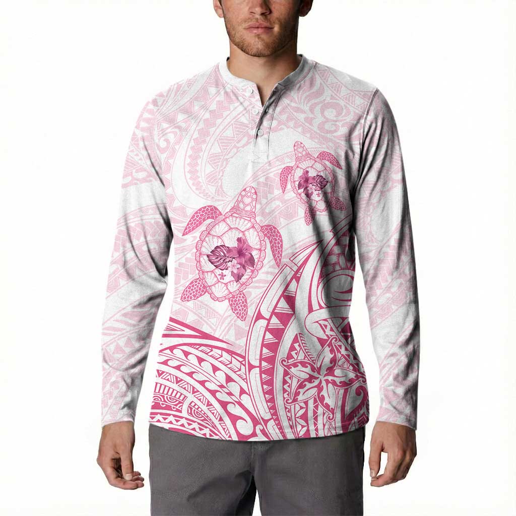 Pink White Polynesia Floral Sea Turtle Button Sweatshirt LT14 - Polynesian Pride