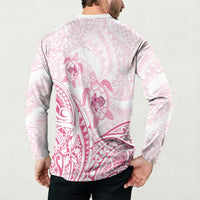 Pink White Polynesia Floral Sea Turtle Button Sweatshirt LT14 - Polynesian Pride