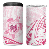 Pink White Polynesia Floral Sea Turtle 4 in 1 Can Cooler Tumbler LT14 One Size: 16 oz White - Polynesian Pride