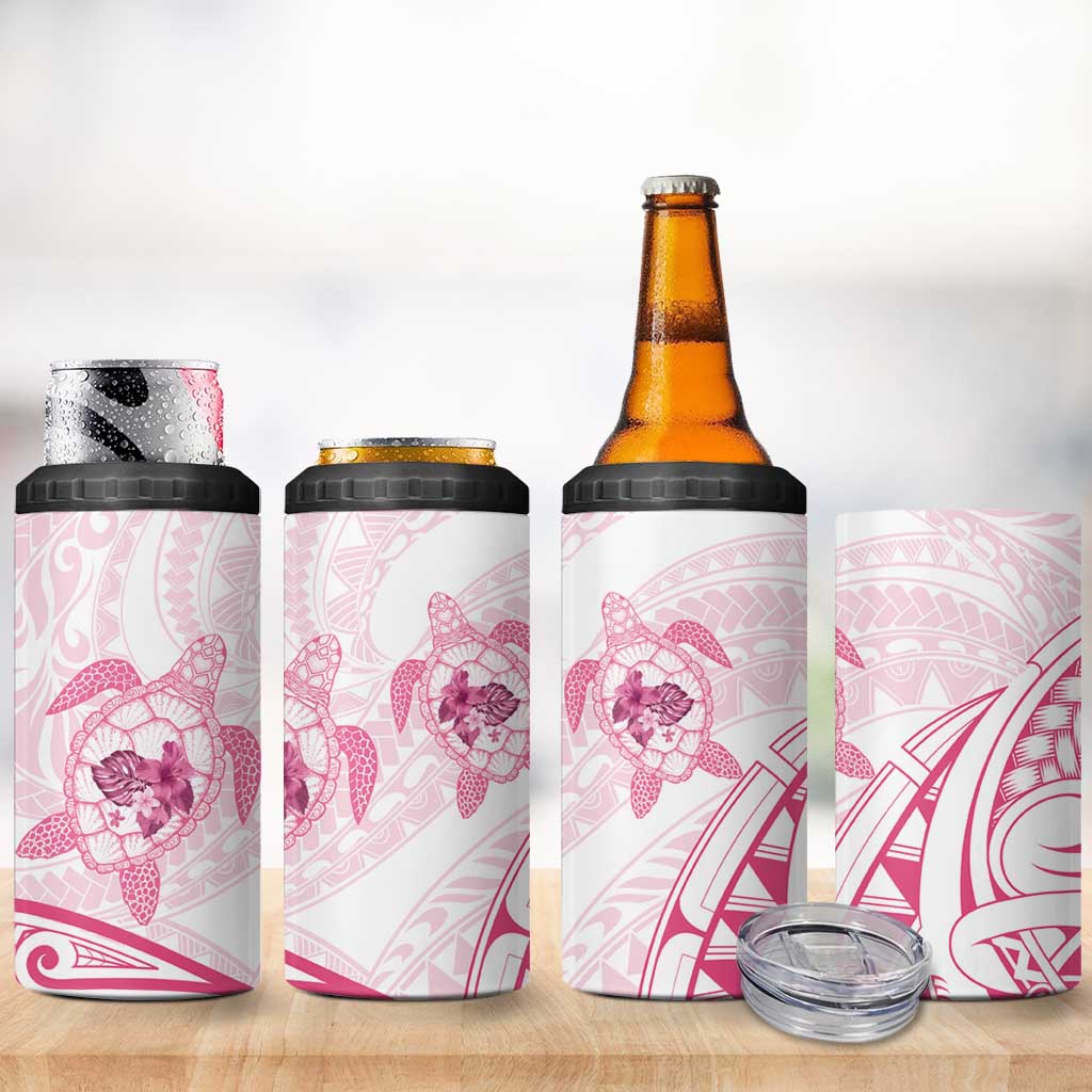 Pink White Polynesia Floral Sea Turtle 4 in 1 Can Cooler Tumbler LT14 - Polynesian Pride