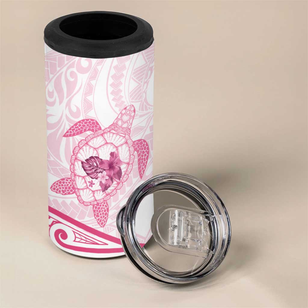 Pink White Polynesia Floral Sea Turtle 4 in 1 Can Cooler Tumbler LT14 - Polynesian Pride