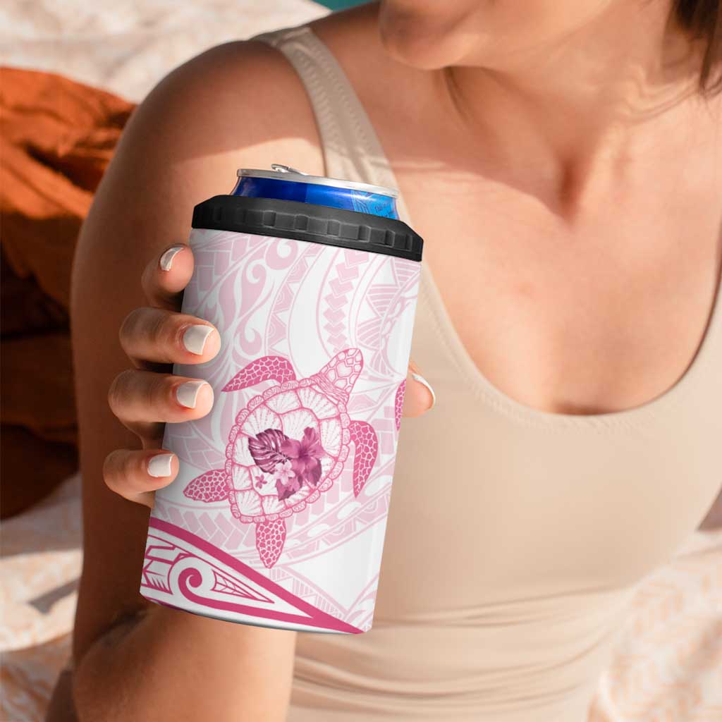 Pink White Polynesia Floral Sea Turtle 4 in 1 Can Cooler Tumbler LT14 - Polynesian Pride