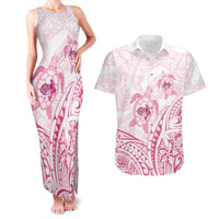 Pink White Polynesia Floral Sea Turtle Couples Matching Tank Maxi Dress and Hawaiian Shirt LT14 White - Polynesian Pride