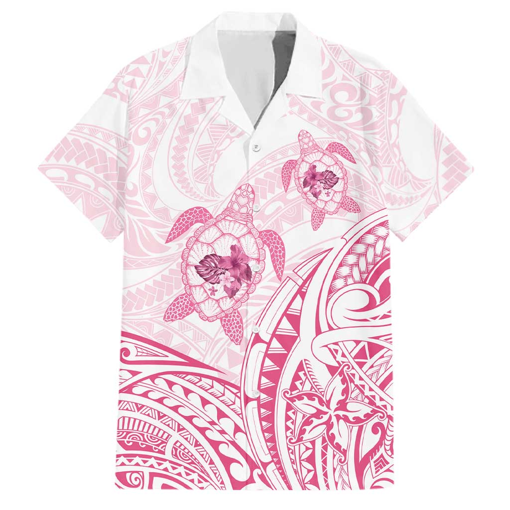 Pink White Polynesia Floral Sea Turtle Family Matching Puletasi and Hawaiian Shirt LT14 Dad's Shirt - Short Sleeve White - Polynesian Pride